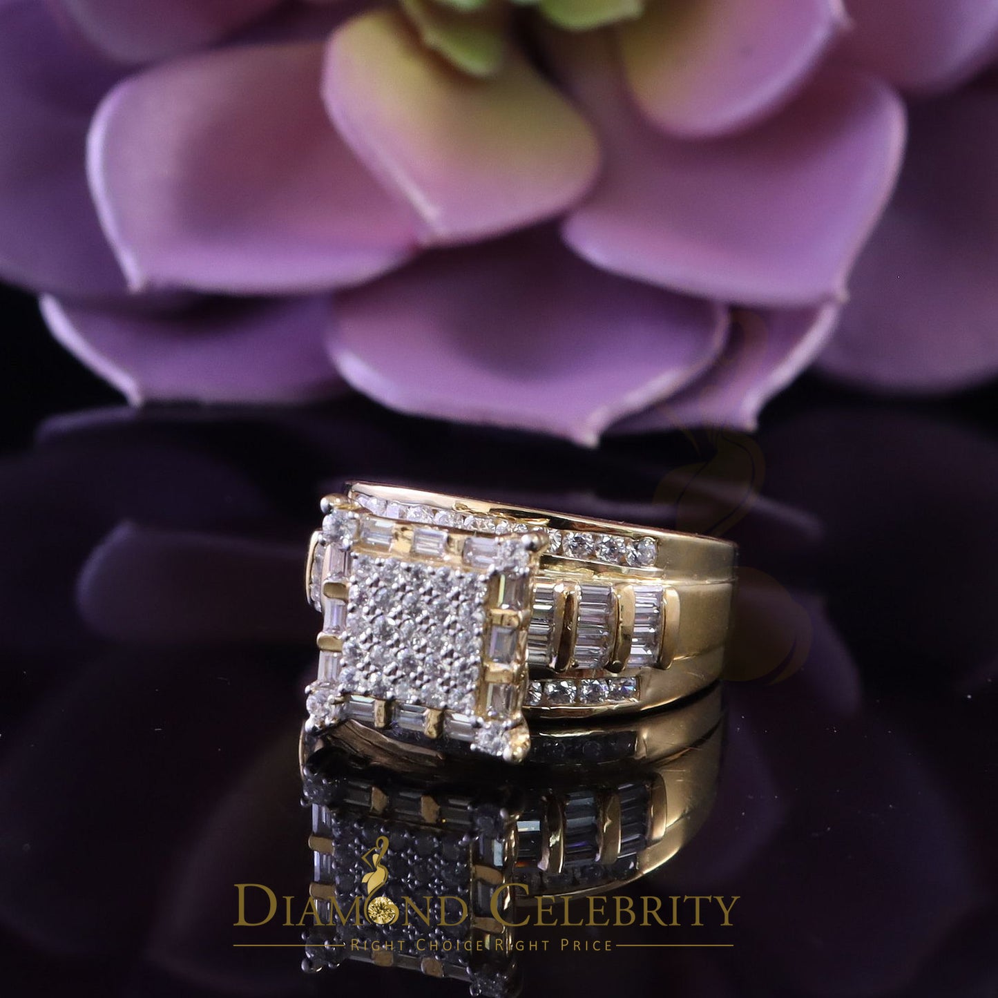 DiamondCelebritees 925 Yellow Square 2.34 ct Cubic Zirconia Silver Engagement Men's Ring Size 9
