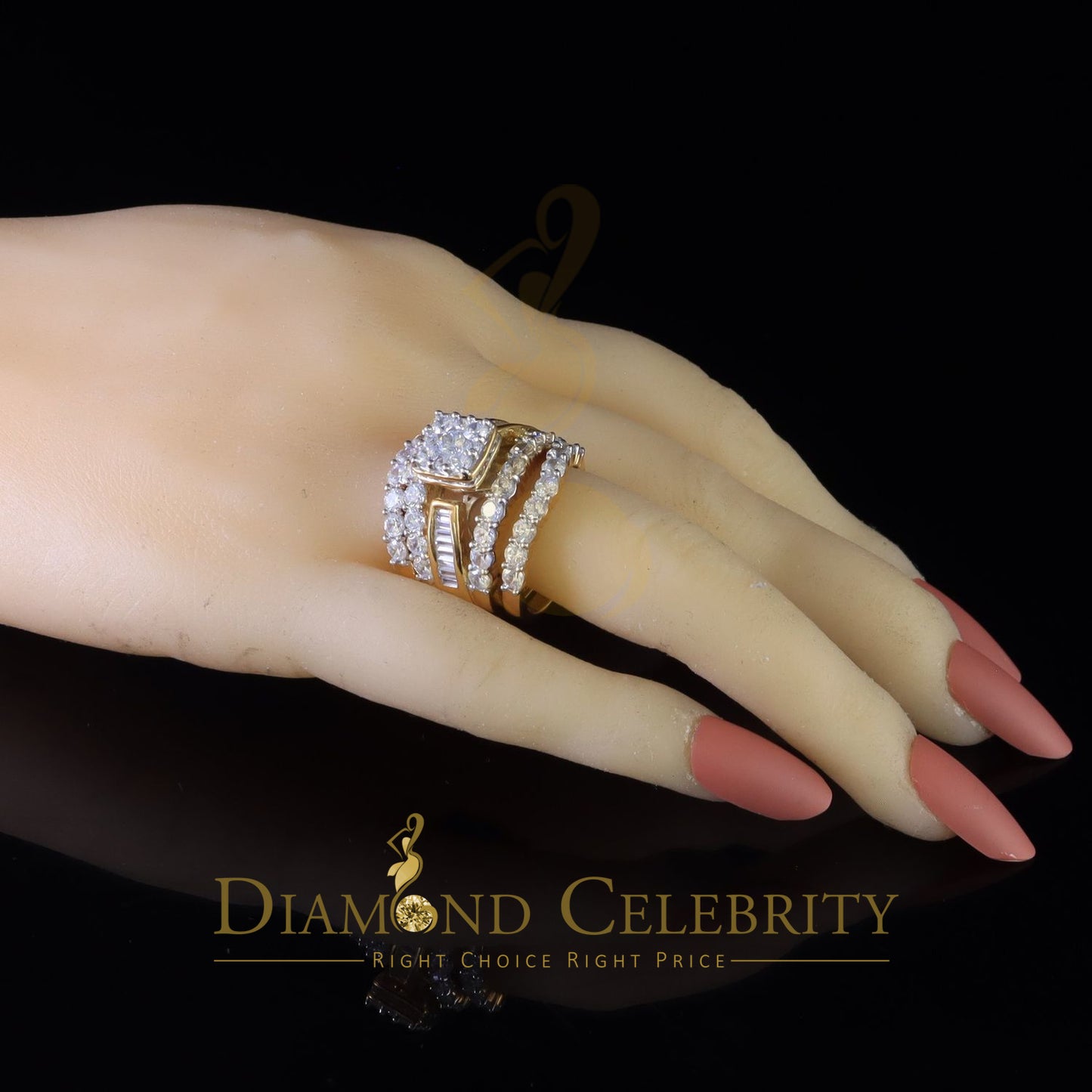 DiamondCelebritees Yellow 925 Silver 7.50ct Cubic Zirconia 3 Piece Halo Bridal Womens Ring Size 7