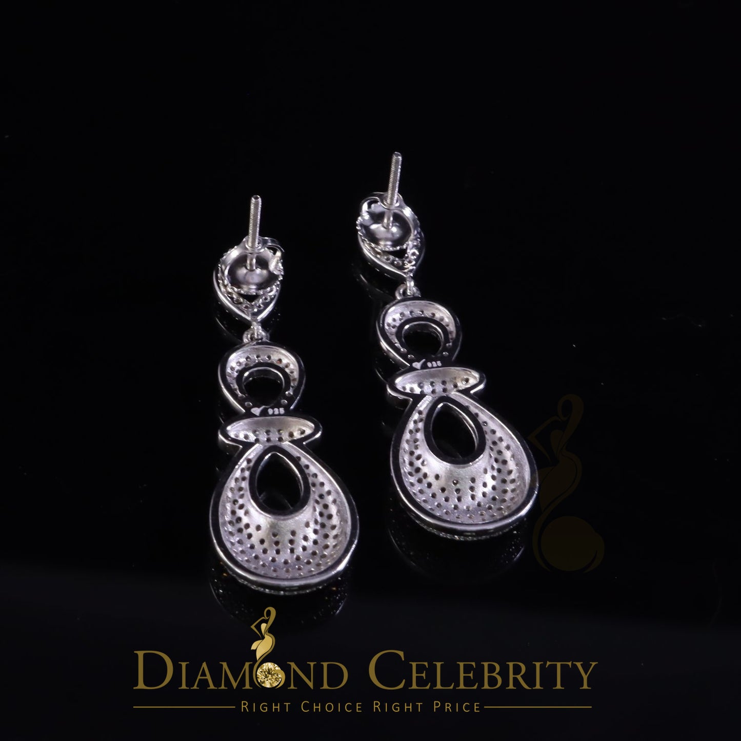 DiamondCelebritees  Men's White Gold Hip Hop Iced Round dangling 925 Sterling Silver Earrings