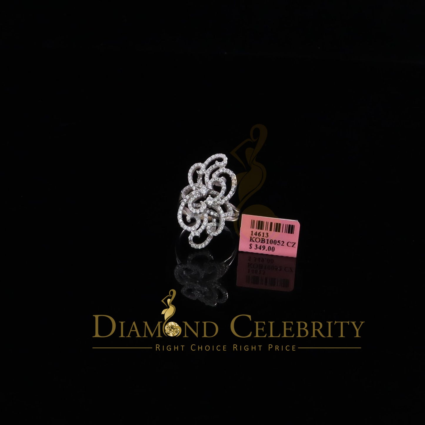 DiamondCelebritees 2.50 ct Cubic Zirconia 925 White Silver Cocktail Flower Womens Ring Size 8.5