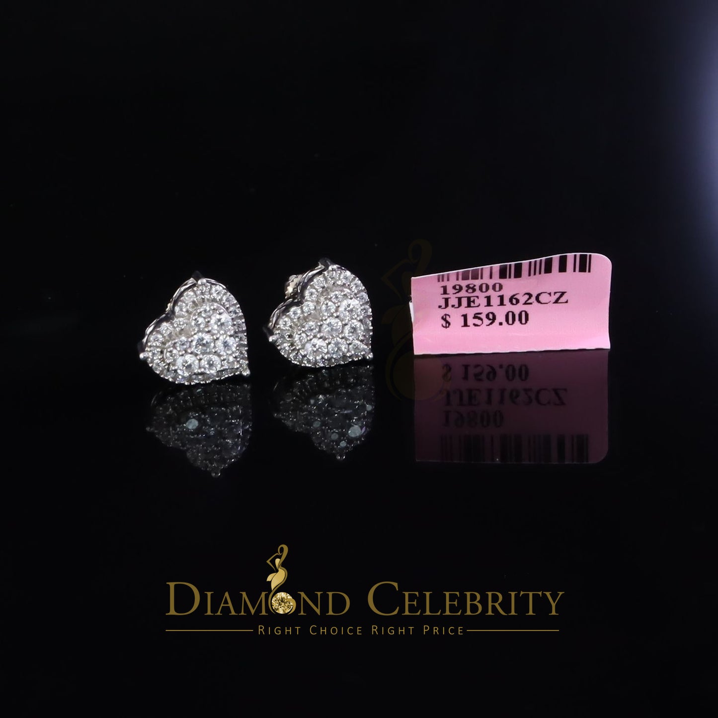 DiamondCelebritees  1.18ct Cubic Zirconia 925 White Sterling Silver Women's Hip Hop Heart Earrings