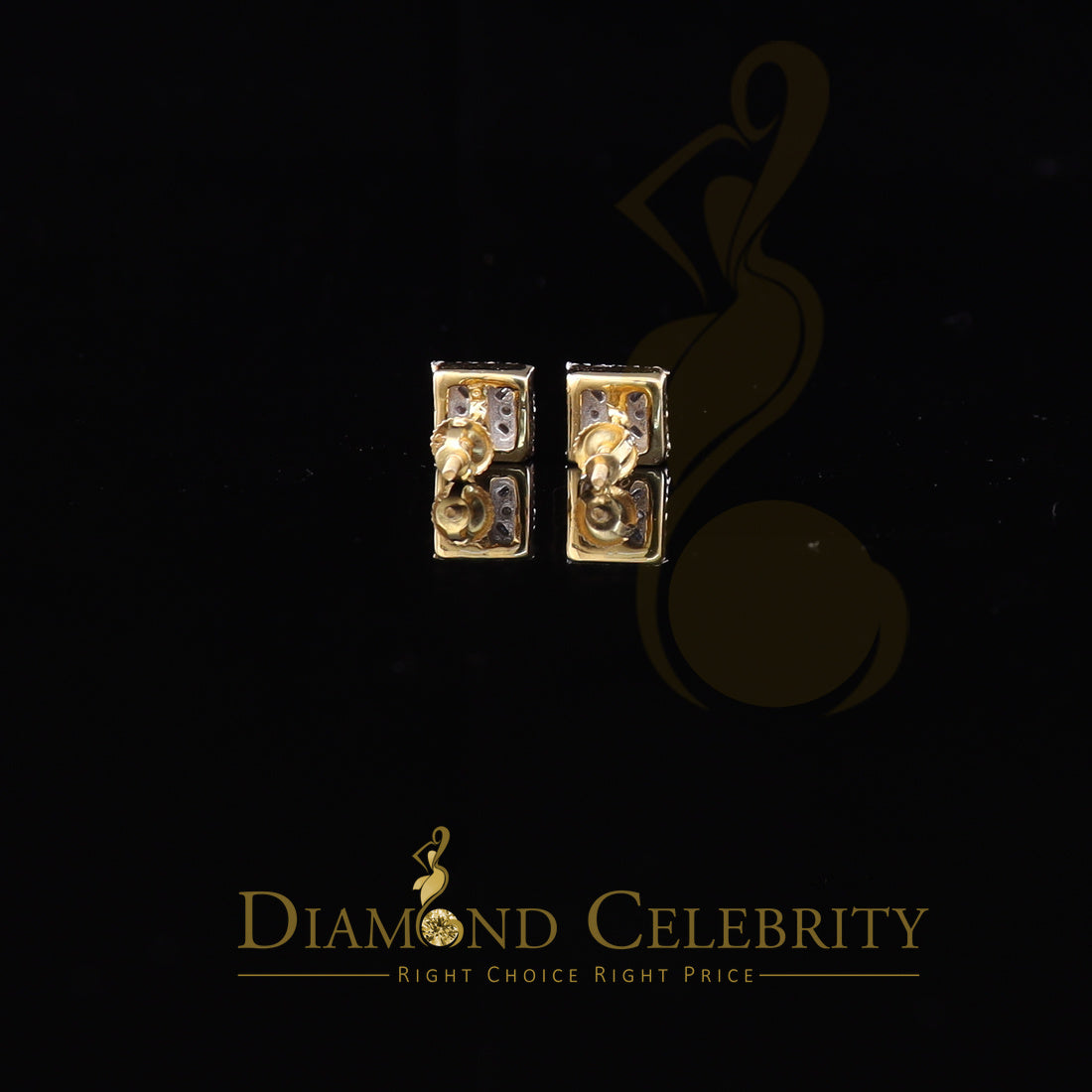 DiamondCelebritees 0.75 CT Real Diamond with 10K Real Yellow Gold Square Stud Earrings