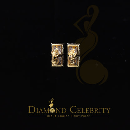 DiamondCelebritees 0.75 CT Real Diamond with 10K Real Yellow Gold Square Stud Earrings