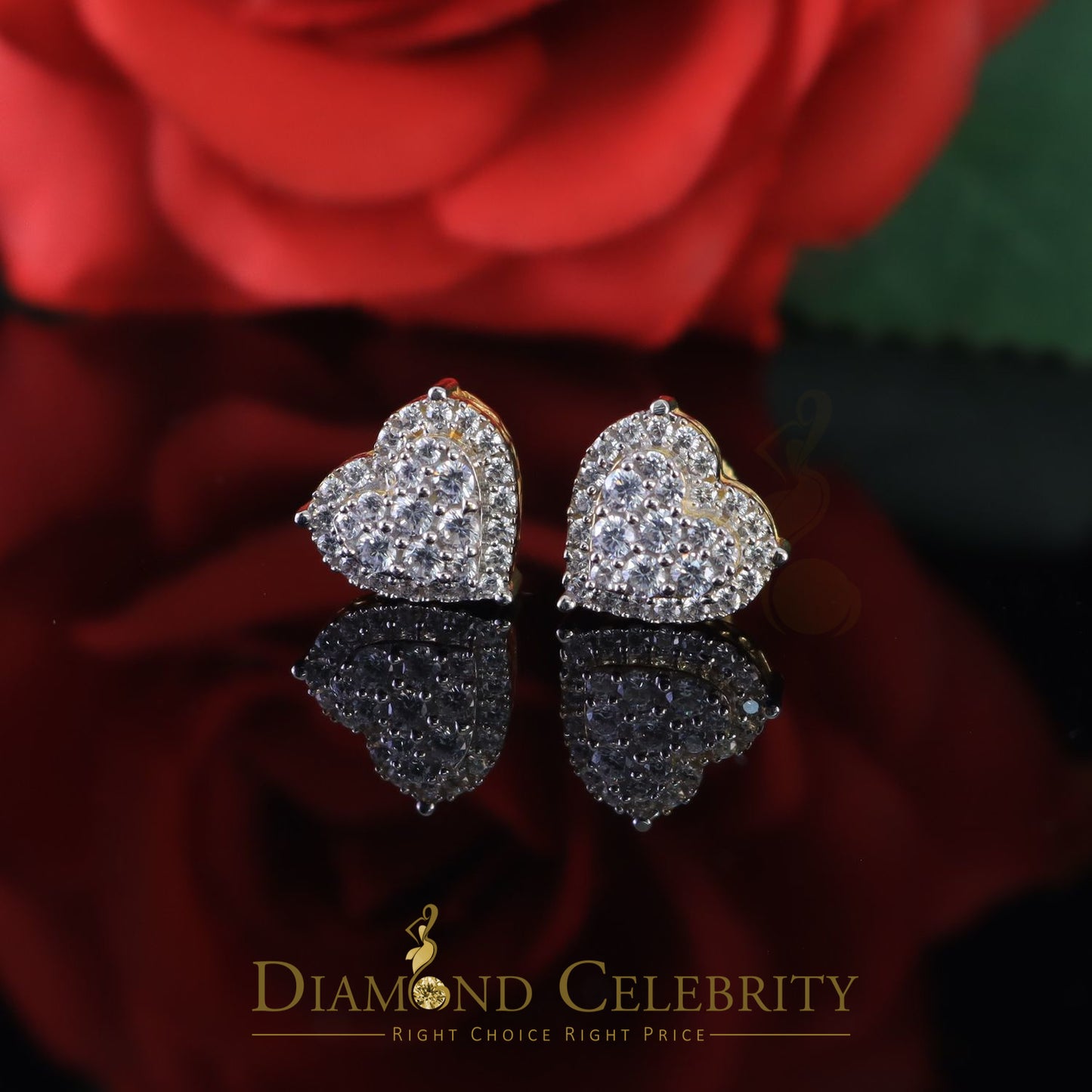 DiamondCelebritees  925 Sterling Yellow Silver 1.64ct Cubic Zirconia Heart Women's Stud Earrings