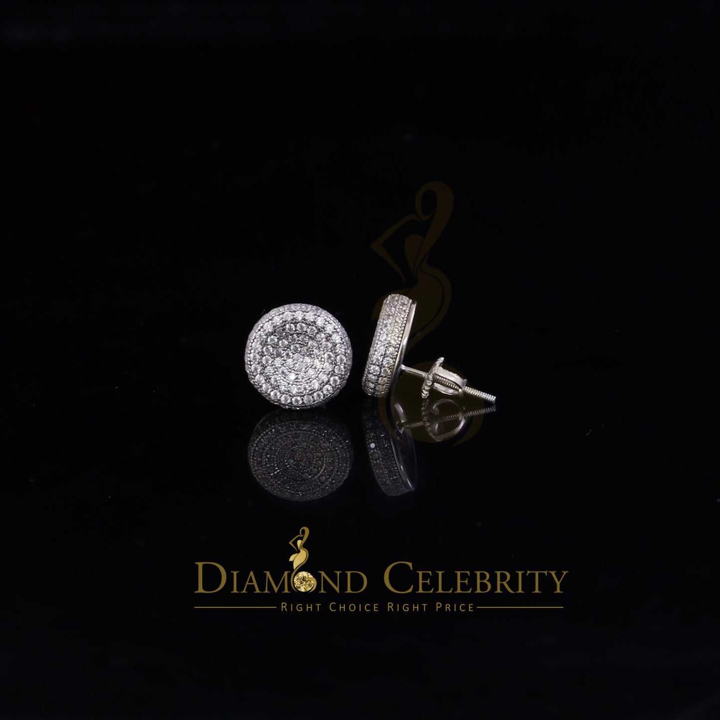 DiamondCelebritees  925 Sterling White Silver 2.50ct Cubic Zirconia Round Screw Back Stud Earrings
