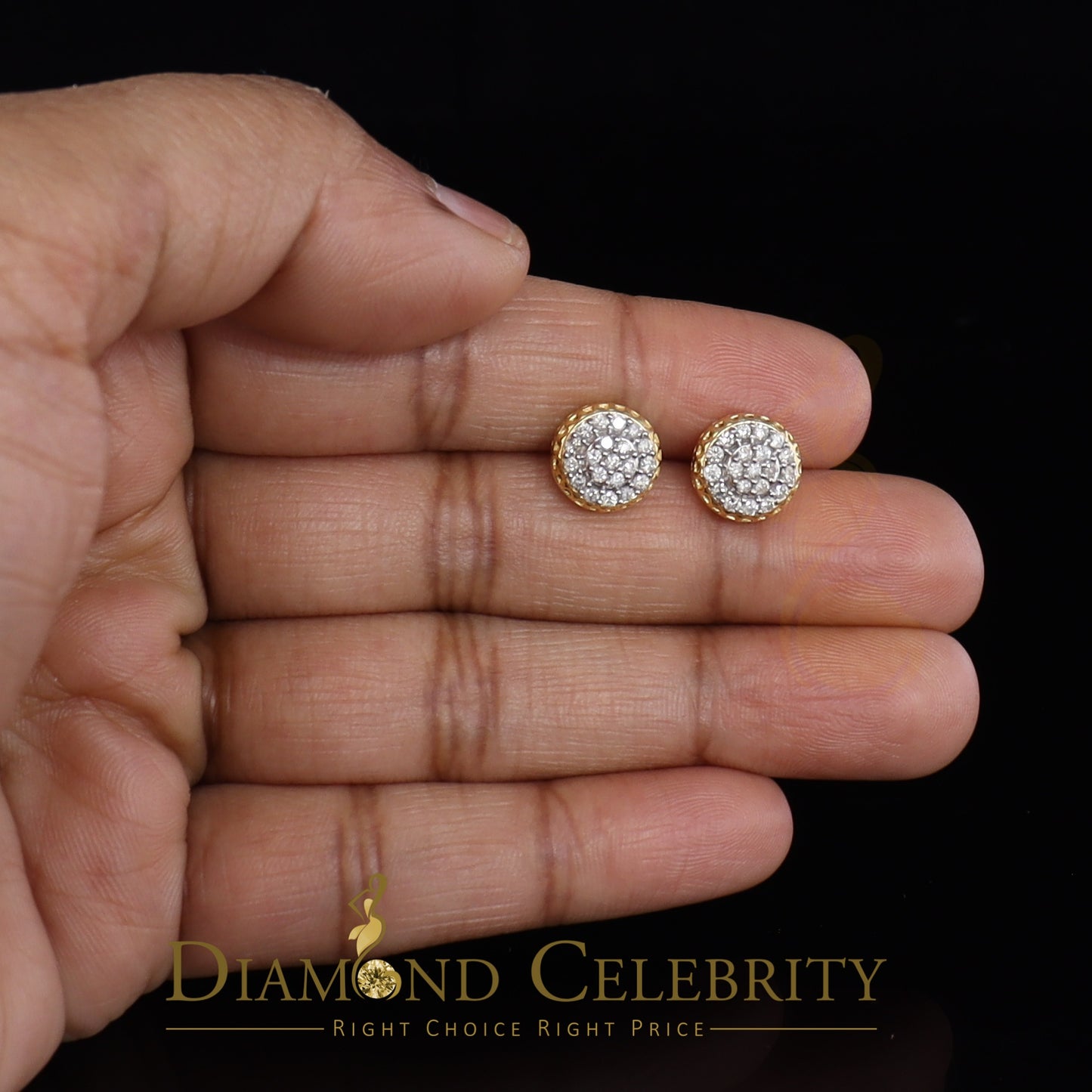 DiamondCelebritees 10K Real Yellow Gold with 0.33 CT Real Diamond Round Stud Earrings