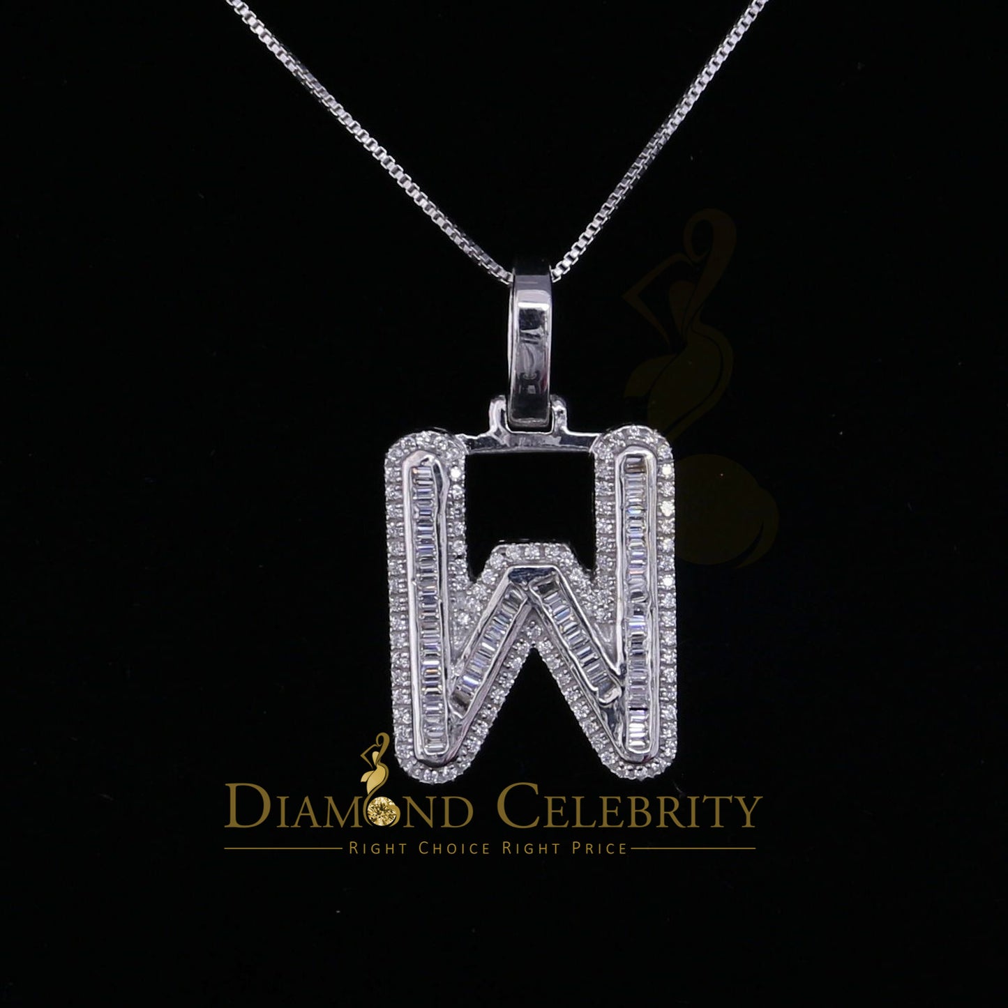 DiamondCelebritees White Bugutte Initial All Alphabet Sterling Silver Pendant with Cubic Zirconia