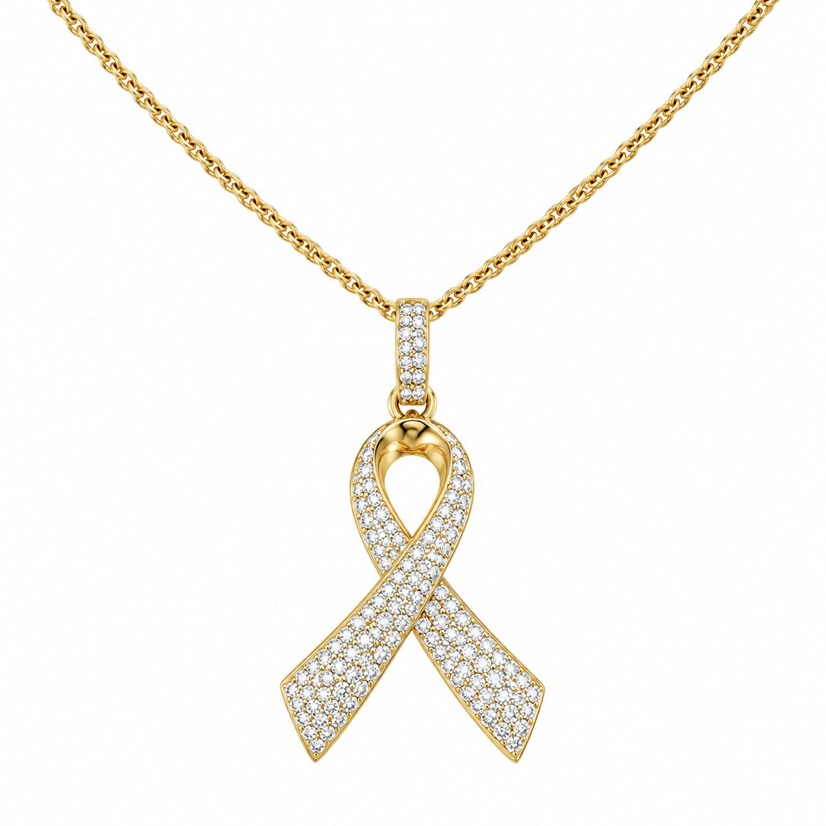 DiamondCelebritees 925 Silver Yellow Clear 0.50ct CZ Hope Ribbon Pendant for Breast Cancer Support