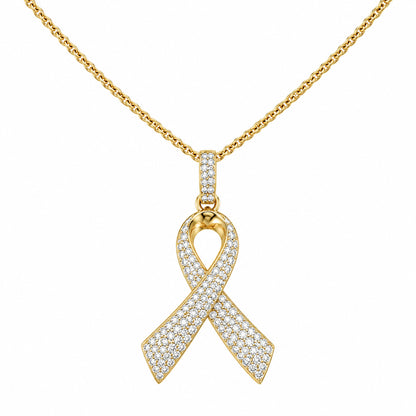 DiamondCelebritees 925 Silver Yellow Clear 0.50ct CZ Hope Ribbon Pendant for Breast Cancer Support