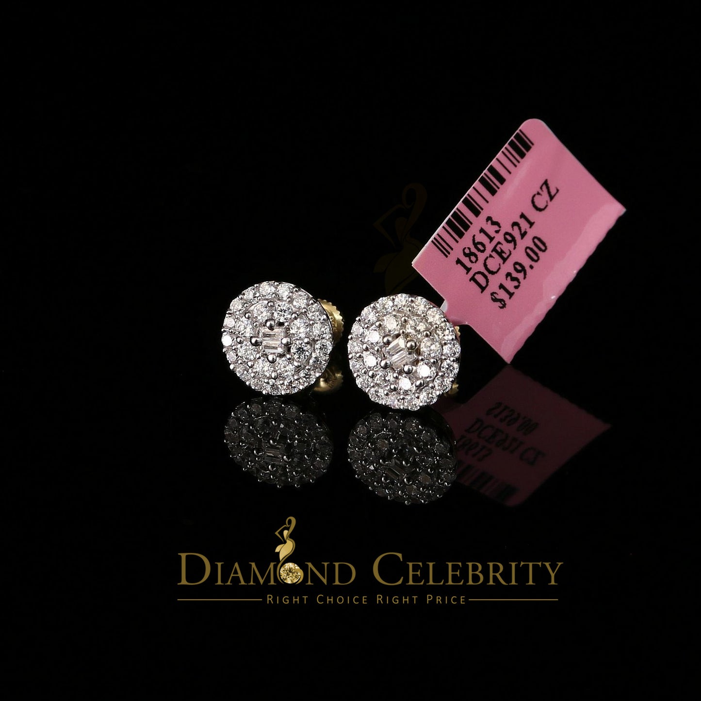 DiamondCelebritees  925 Yellow Sterling Silver 1.86ct Cubic Zirconia Round Women's Stud Earrings