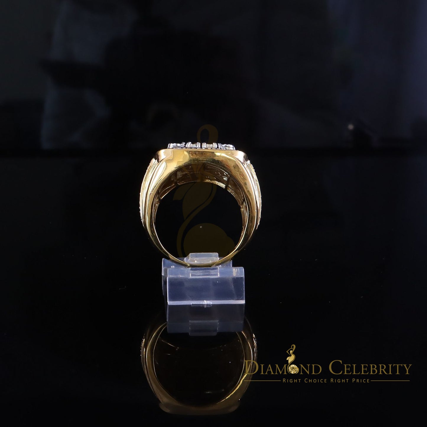DiamondCelebritees Trendy Big Mirage set Real Diamond 0.50ct Yellow Silver Square Mens Ring Size 10