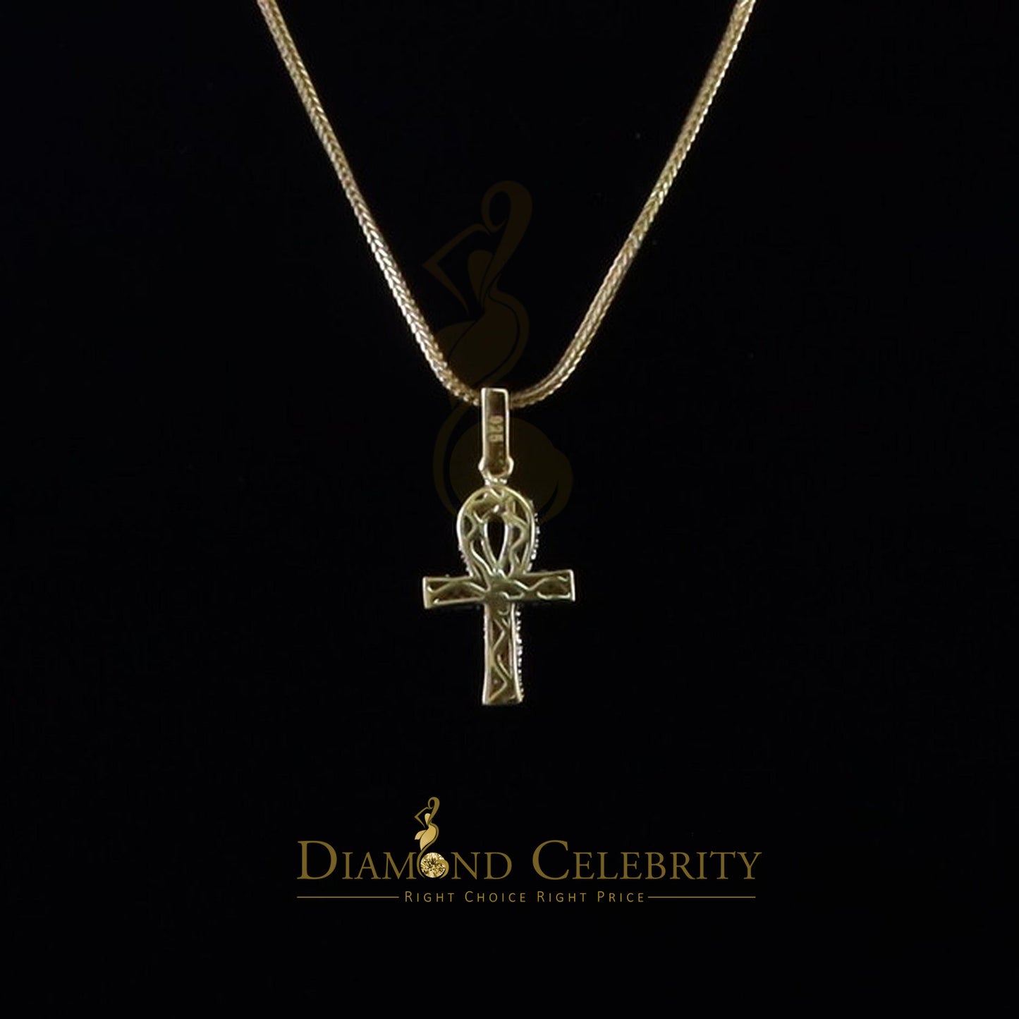 DiamondCelebritees Yellow 925 Mens ANKH Sterling Silver Shape Pendant with 0.82ct Cubic Zirconia