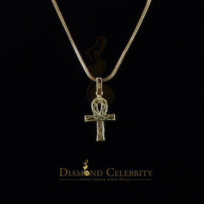 DiamondCelebritees Yellow 925 Mens ANKH Sterling Silver Shape Pendant with 0.82ct Cubic Zirconia