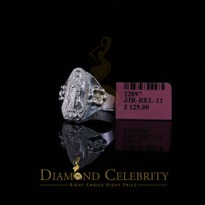 DiamondCelebritees Religious White 925 Silver Virgin Merry Portrait Guadalupe Band Women Ring SZ 8
