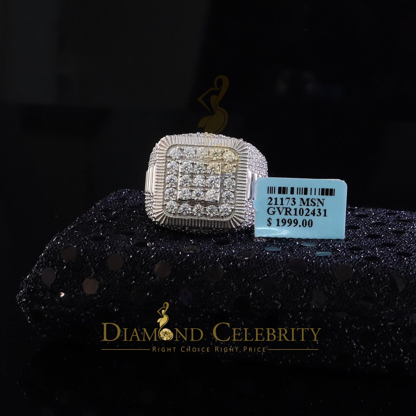 DiamondCelebritees Sterling 925 White Silver 6.50ct VVS 'D' Moissanite Square Rings SZ10 for Men's