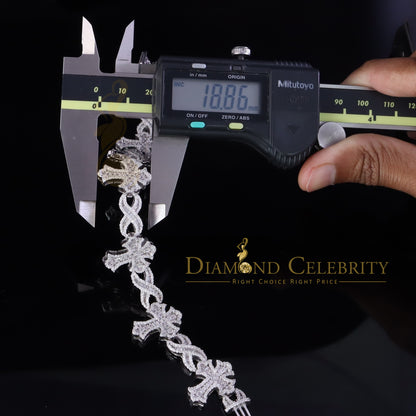 Diamondcelebritees  9.00ct Silver White 925 Moissanite budded cross Men's/Womens Bracelet 8 Inch.
