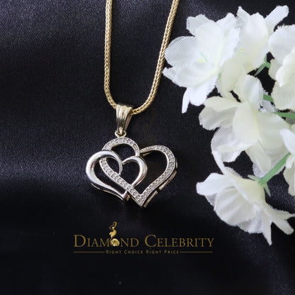 DiamondCelebritees  Two Tone Sterling Silver Yellow Double Heart Pendant 0.25ct Real Diamonds Stone