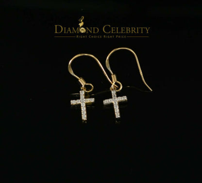DiamondCelebritees  Yellow 925 Silver 0.27ct Cubic Zirconia Men's & Women's Dangling Cross Earrings