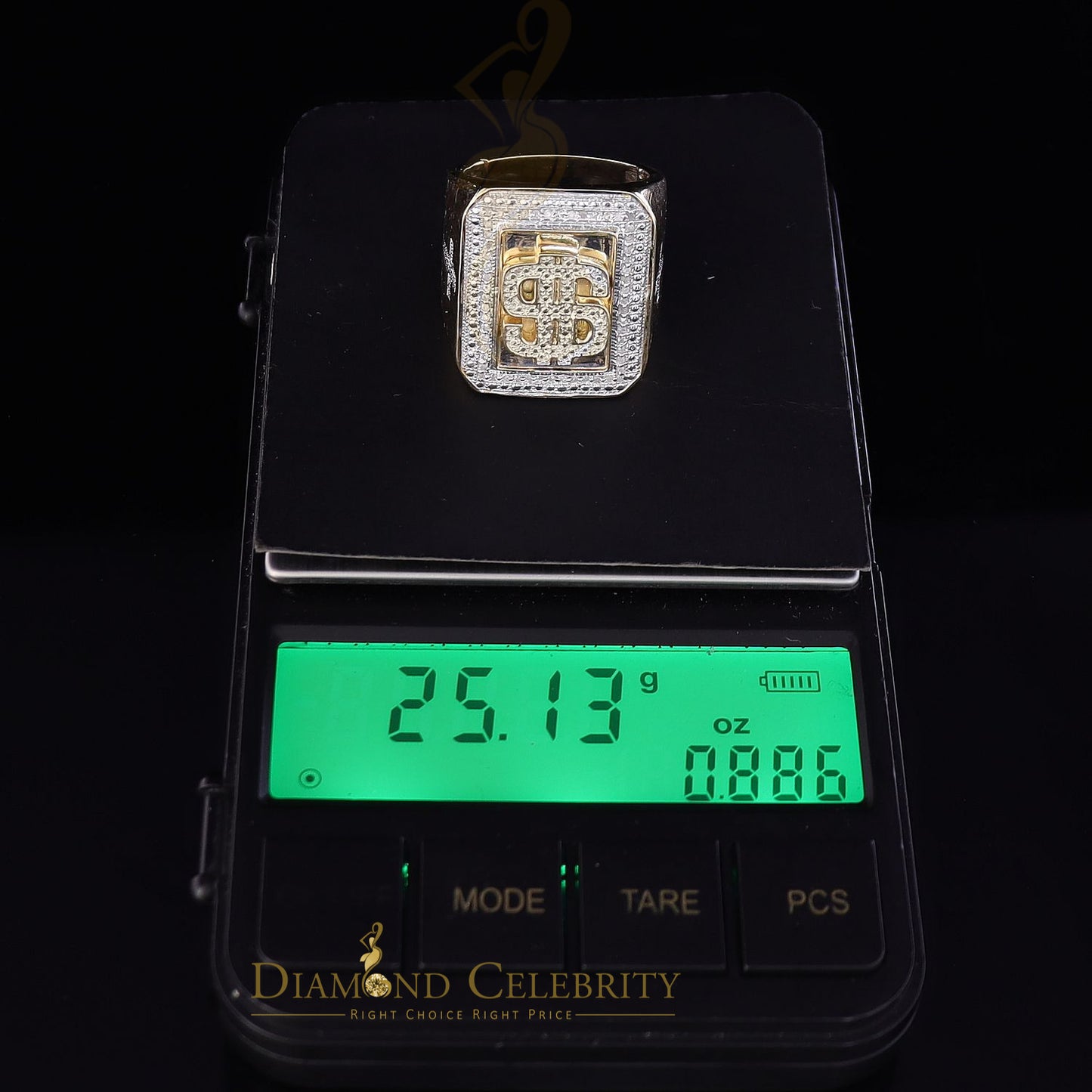 Real 0.33 CT Diamond Men's 925 Silver Yellow Adjustable Ring From Size 10 to 12