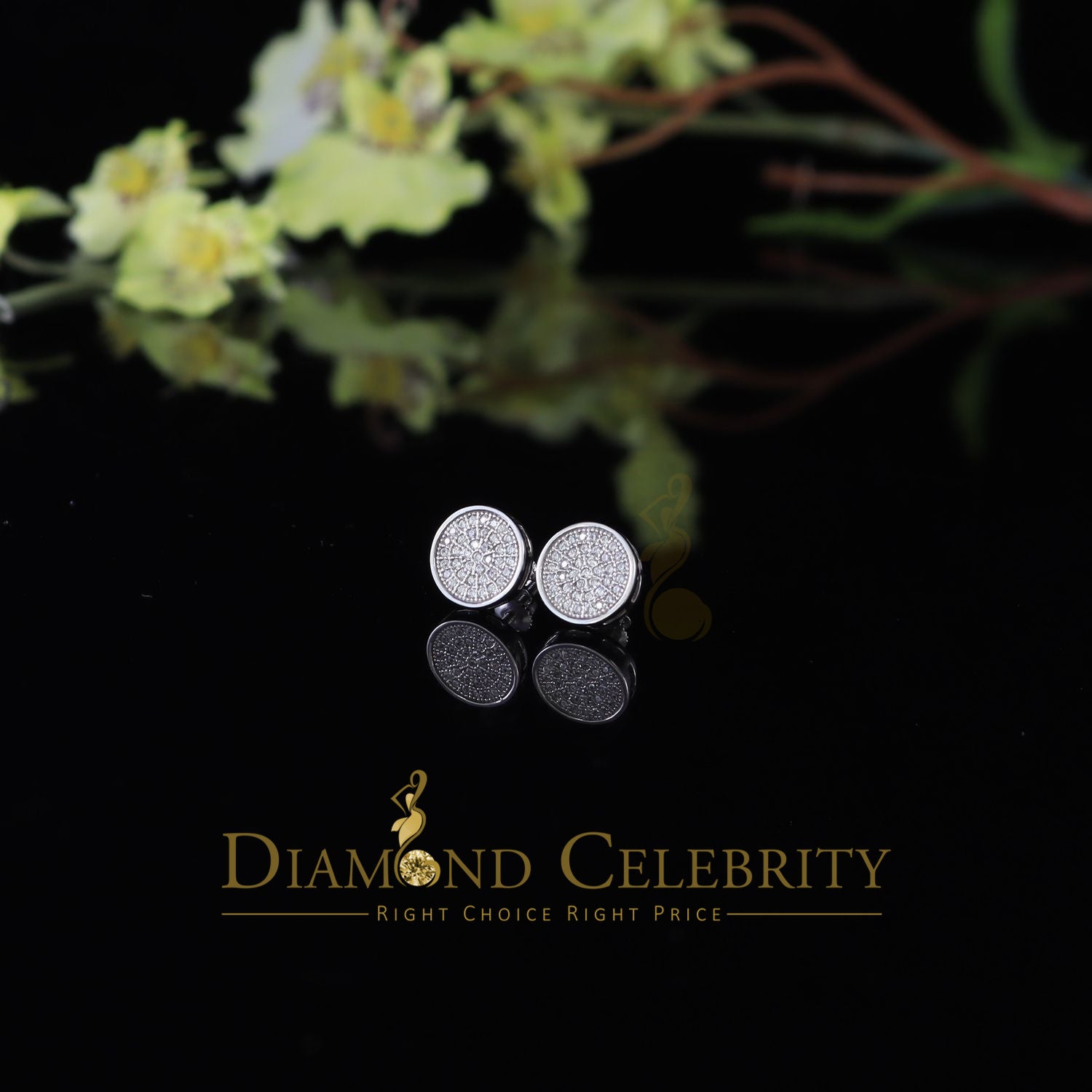 DiamondCelebritees  0.78ct Cubic Zirconia 925 Yellow Silver Women's & Men's Hip Hop Round Earrings