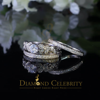 DiamondCelebritees 2.25ct Cubic Zirconia White 925 Sterling Silver Women 3PC Wedding Rings SZ 7