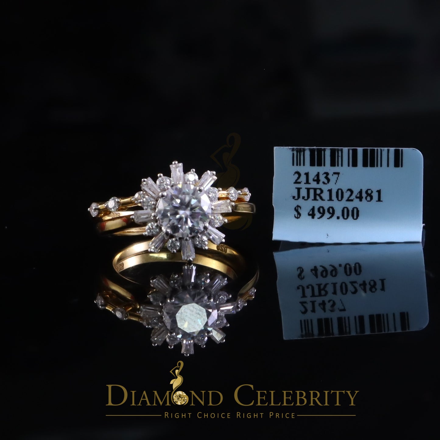 DiamondCelebritees New Solitaire Bridal Yellow Silver 1.25ct VVS D Moissanite Ring SZ 7 for Women
