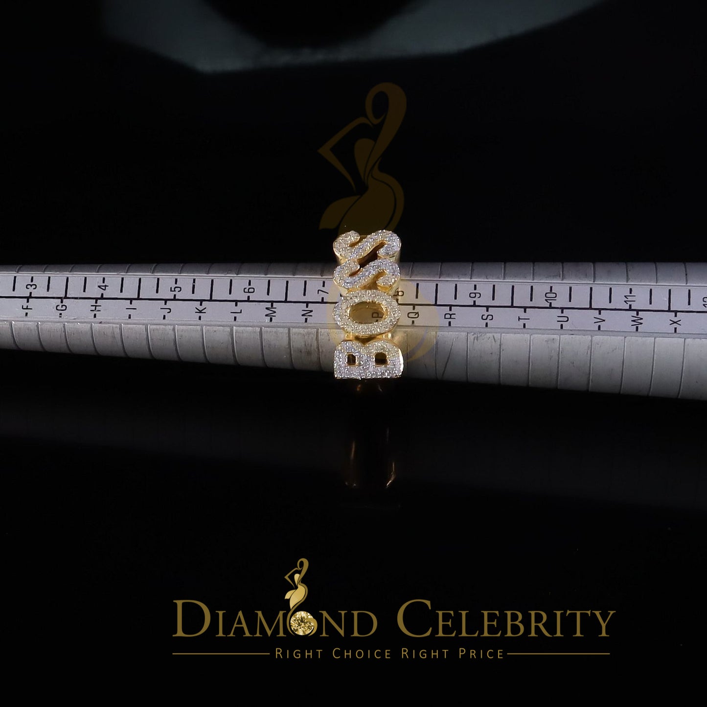 DiamondCelebritees Stylish "BOSS" 925 Silver Yellow 0.50ct Micro Real Diamond Men's Band Ring SZ 8
