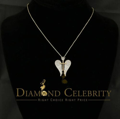DiamondCelebritees  Real 0.44ct Diamond 925 Sterling Silver CROSS with WINGS Necklace Yellow Pendant