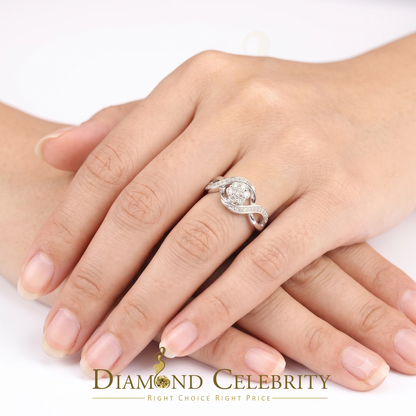 DiamondCelebritees 0.15 CT Real Diamond 925 Sterling Silver White Geometrical Womens Ring Size 7