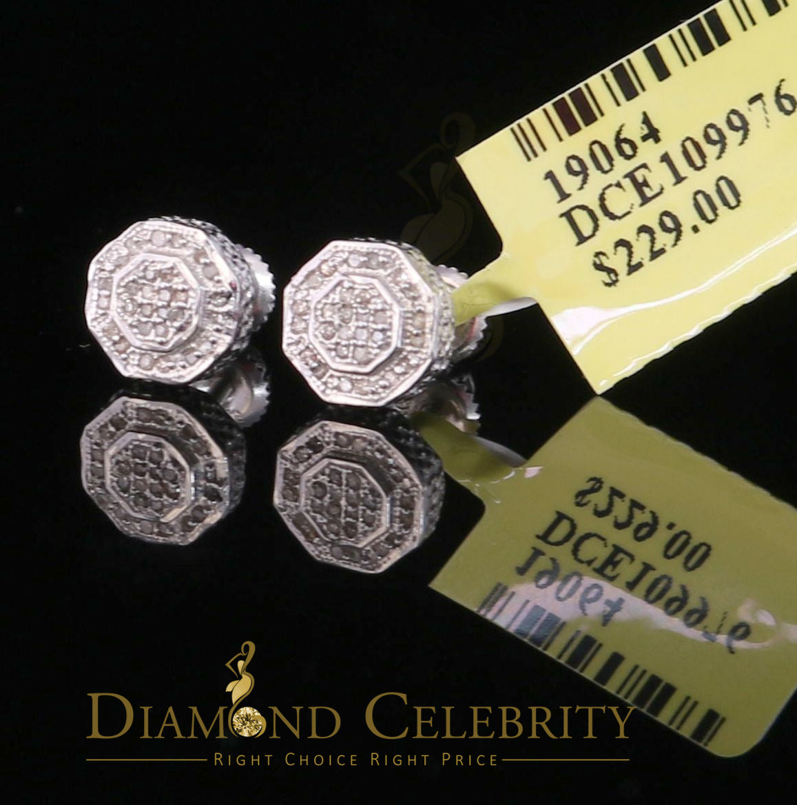 DiamondCelebritees 925 White Sterling Silver 0.10ct Diamond Hexagon Men's/Women's Stud Earrings