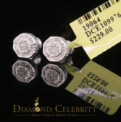 DiamondCelebritees 925 White Sterling Silver 0.10ct Diamond Hexagon Men's/Women's Stud Earrings