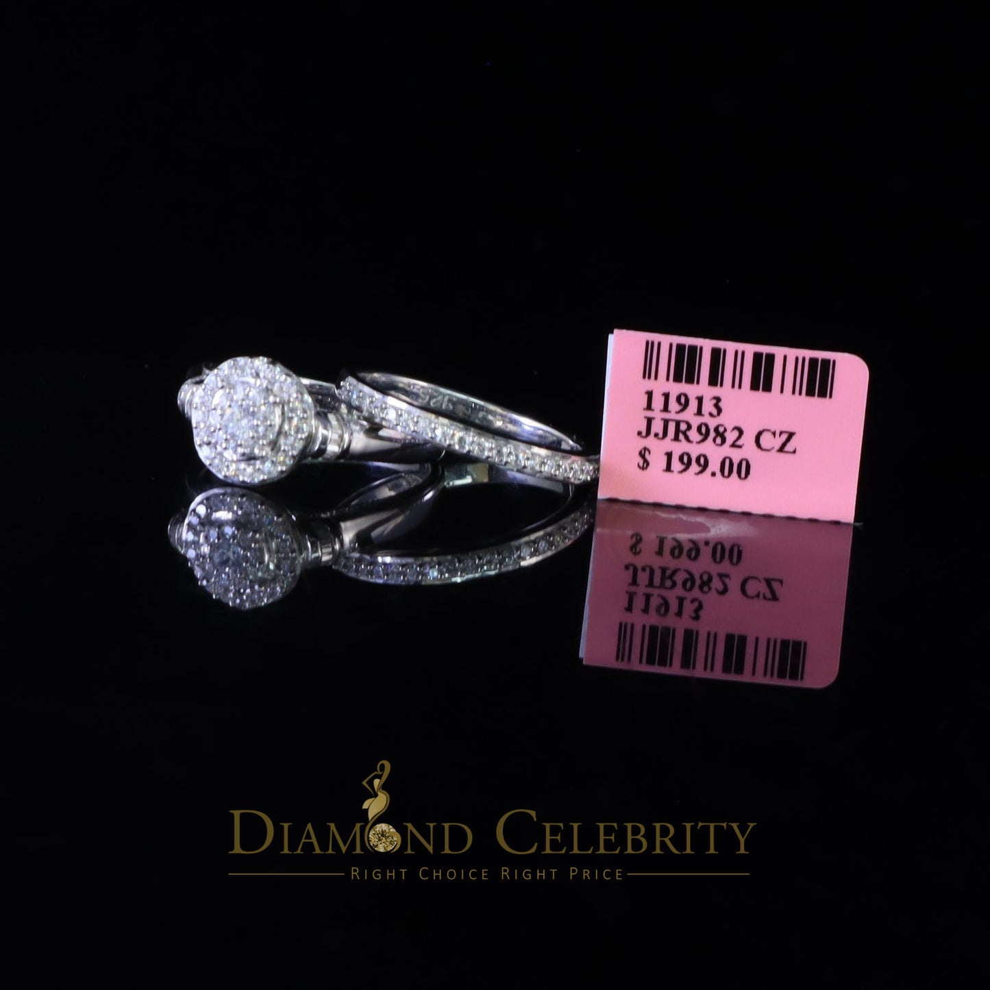 DiamondCelebritees 925 Women's White Silver 1.25ct CZ Round shape 2pcs Bridal /Engagement Ring SZ 7