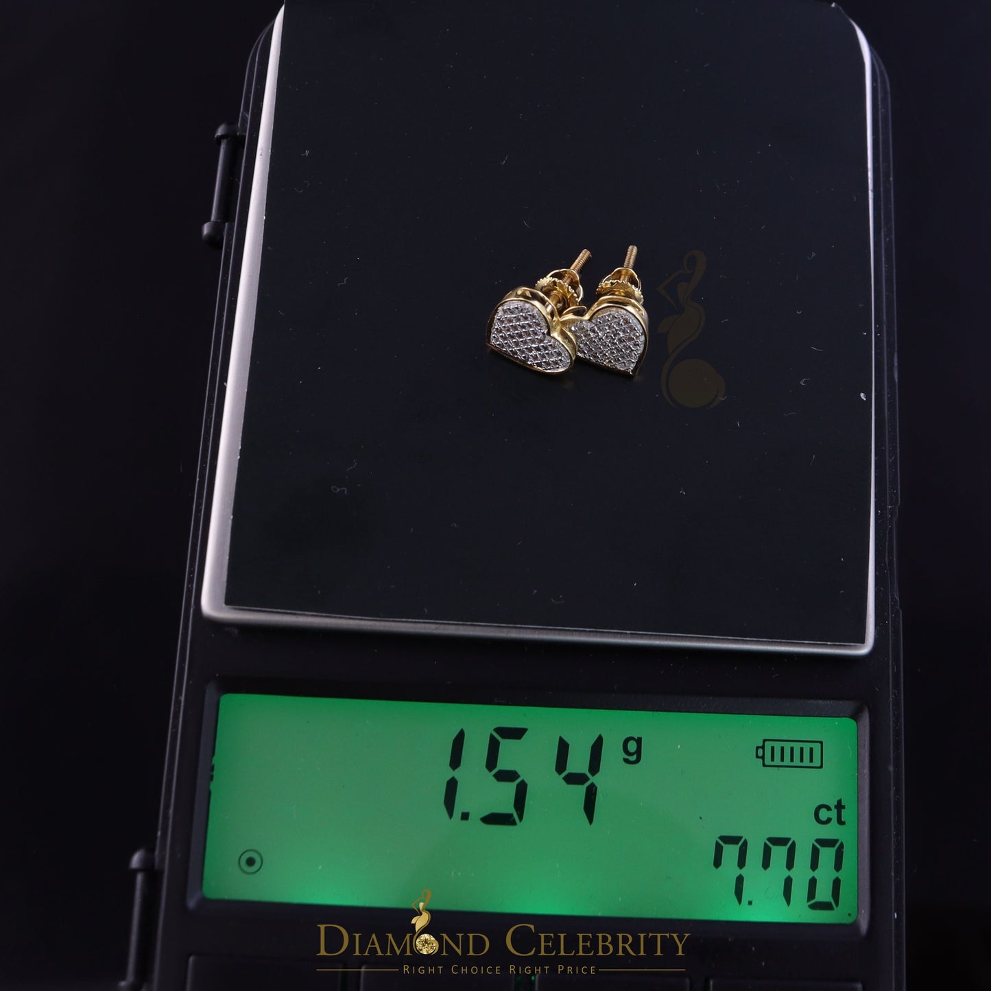 DiamondCelebritees Real 10K Yellow Gold Heart Round Stud 8.58mm Earrings with Real 0.25CT Diamonds