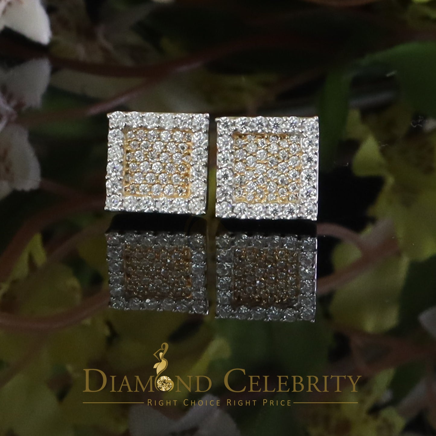 Diamondcelebritees 925 White Silver 0.80ct VVS 'D' Moissanite Square Stud Earring Men's/Womens