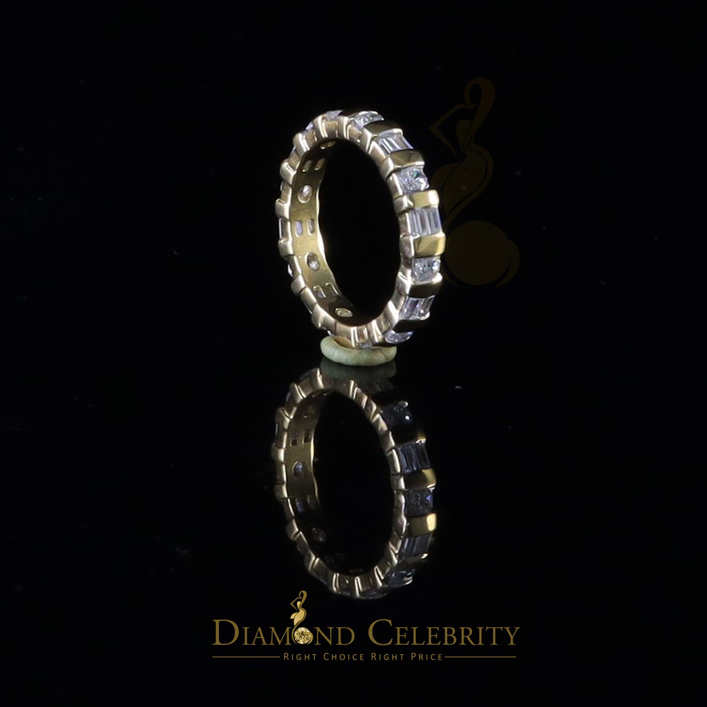 DiamondCelebritees 925 Sterling Yellow Silver 3.12ct Cubic Zirconia Eternity Women's Ring Size 8