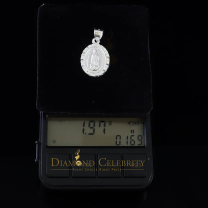 DiamondCelebritees 925 Sterling Silver Lady Guadalupe Men's/ Women's Pendant White Religious