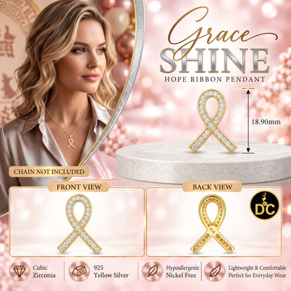 DiamondCelebritees 925 Silver Yellow Clear 0.50ct CZ Hope Ribbon Pendant for Breast Cancer Supports