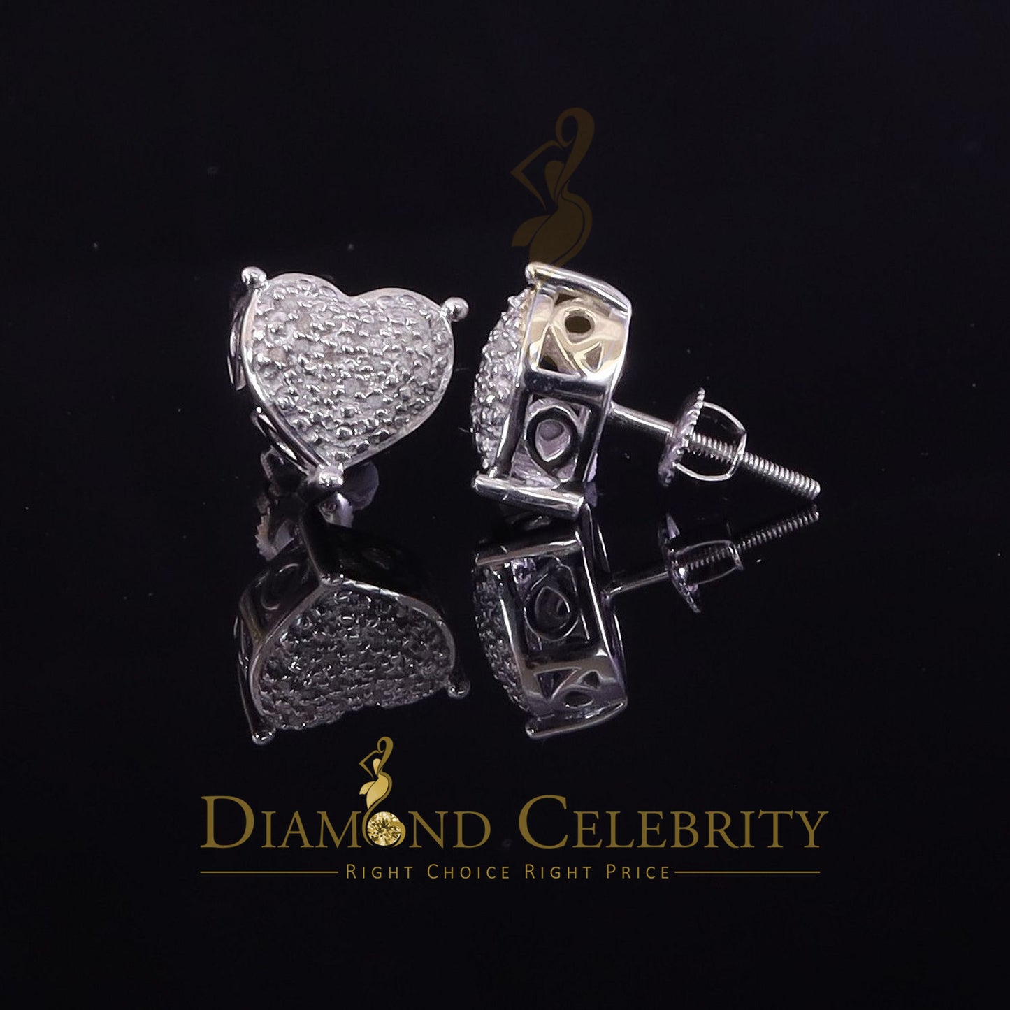 DiamondCelebritees 0.10ct Diamond 925 White Silver for Men's & Womens Stud Heart Cluster Earring