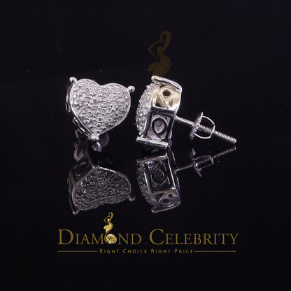 DiamondCelebritees 0.10ct Diamond 925 White Silver for Men's & Womens Stud Heart Cluster Earring