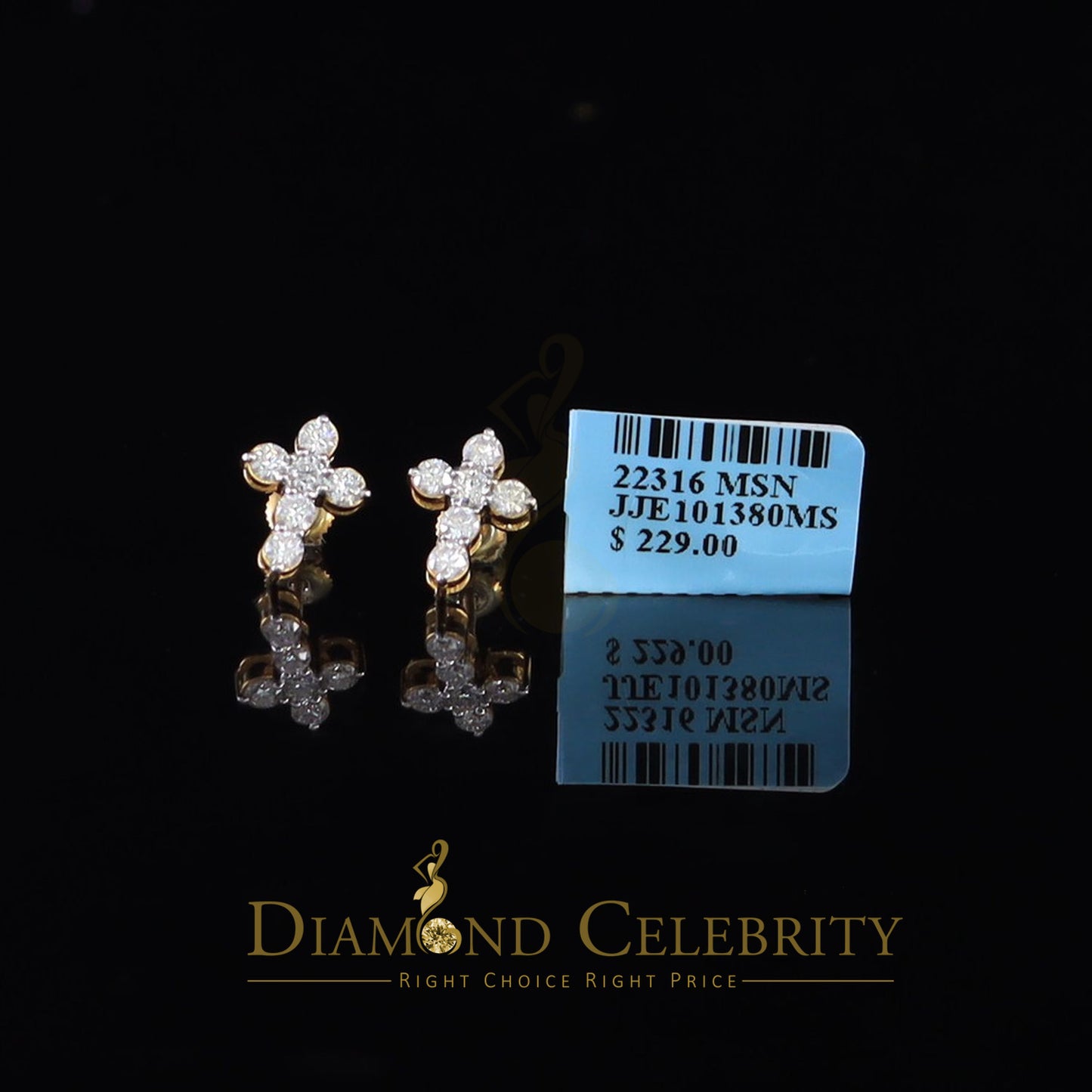 DiamondCelebritees 1.00ct Moissanite Yellow 925 Sterling Silver Women's Cross Earrings