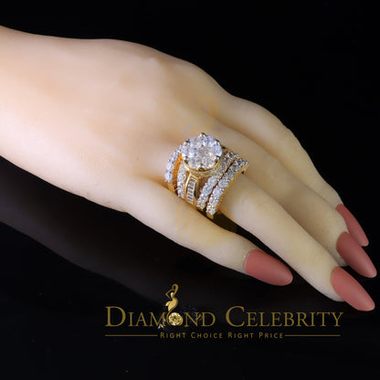 DiamondCelebritees Yellow Silver 14.00ct Cubic Zirconia Ring Multi Row Bridal Womens Ring Size 8