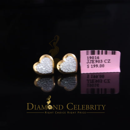 925 Sterling Yellow Silver 0.71ct Cubic Zirconia Heart Women's Stud Earrings