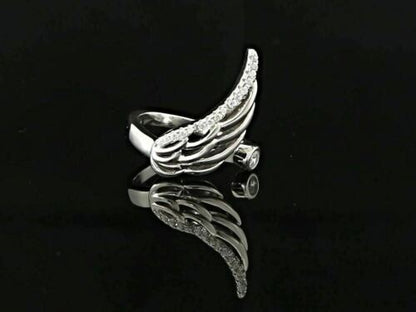 DiamondCelebritees 925 Sterling White Silver Angel Wing Ring Size 6.5 with 1.50ct Cubic Zirconia