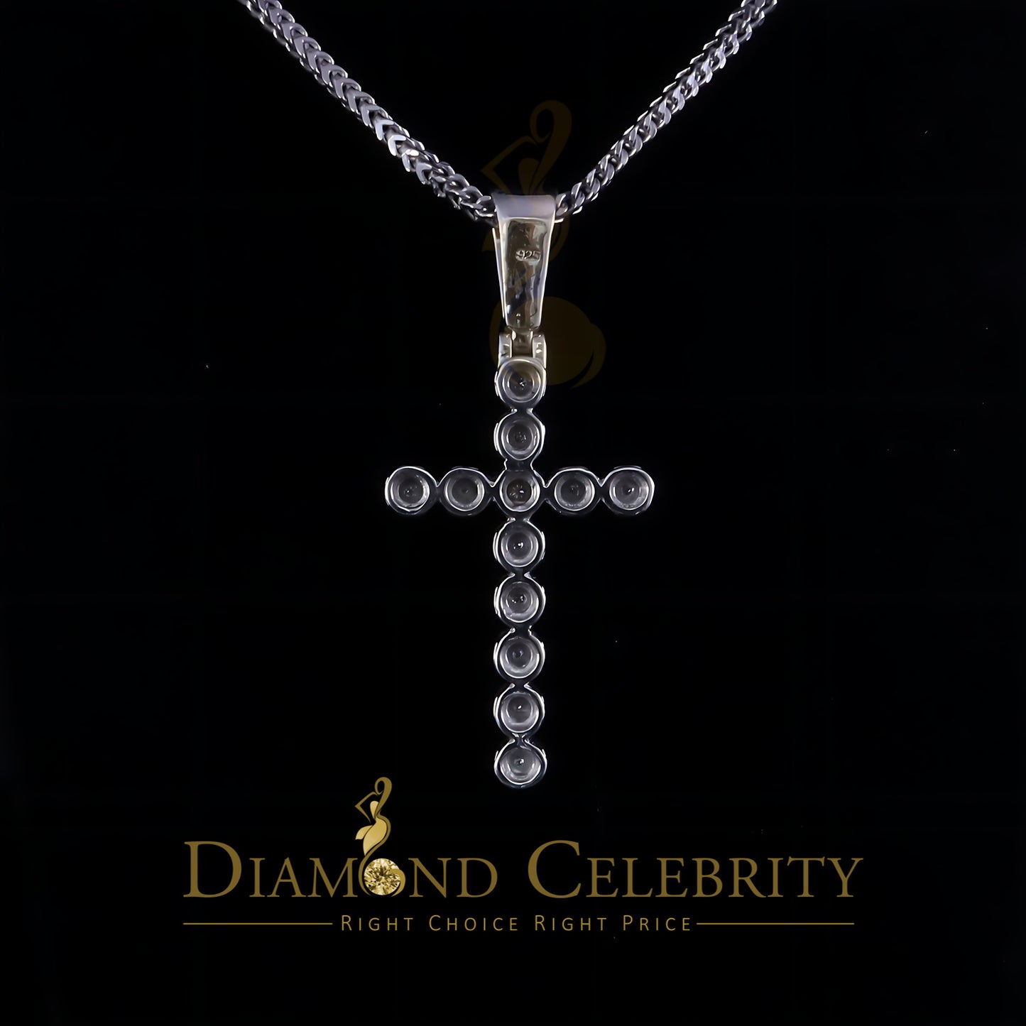 DiamondCelebritees  0.40CT Real Diamond Crystal Cross 925 Sterling Silver White Necklace Pendant