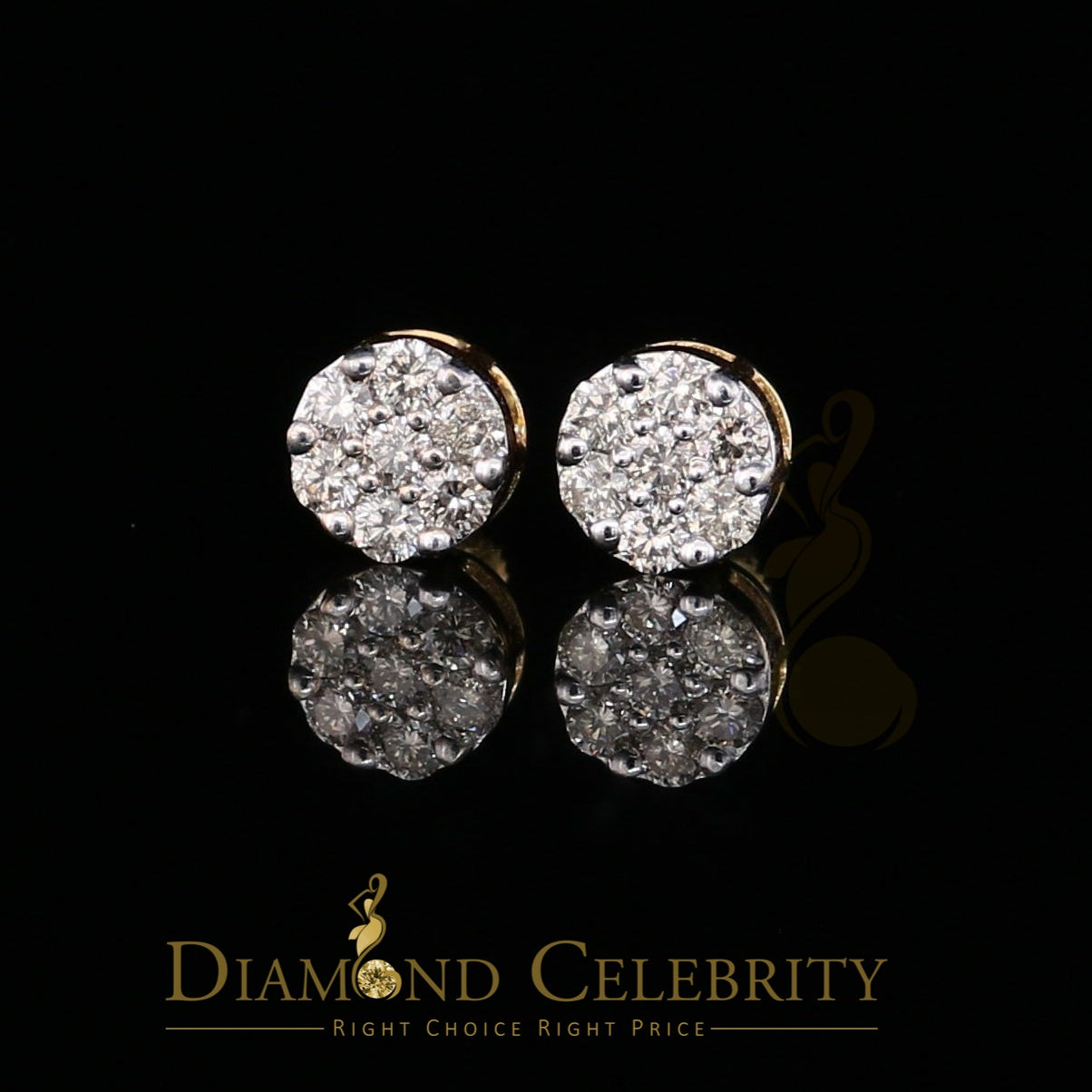 DiamondCelebritees 1.25CT Real Diamond with 10K Real Yellow Gold Men's/Women's Stud Earrings