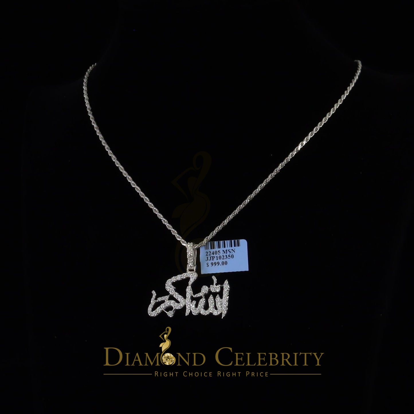 Diamondcelebritees  White 925 Sterling Silver with Allah-hu-Akbar Pendant 5.70ct Moissanite