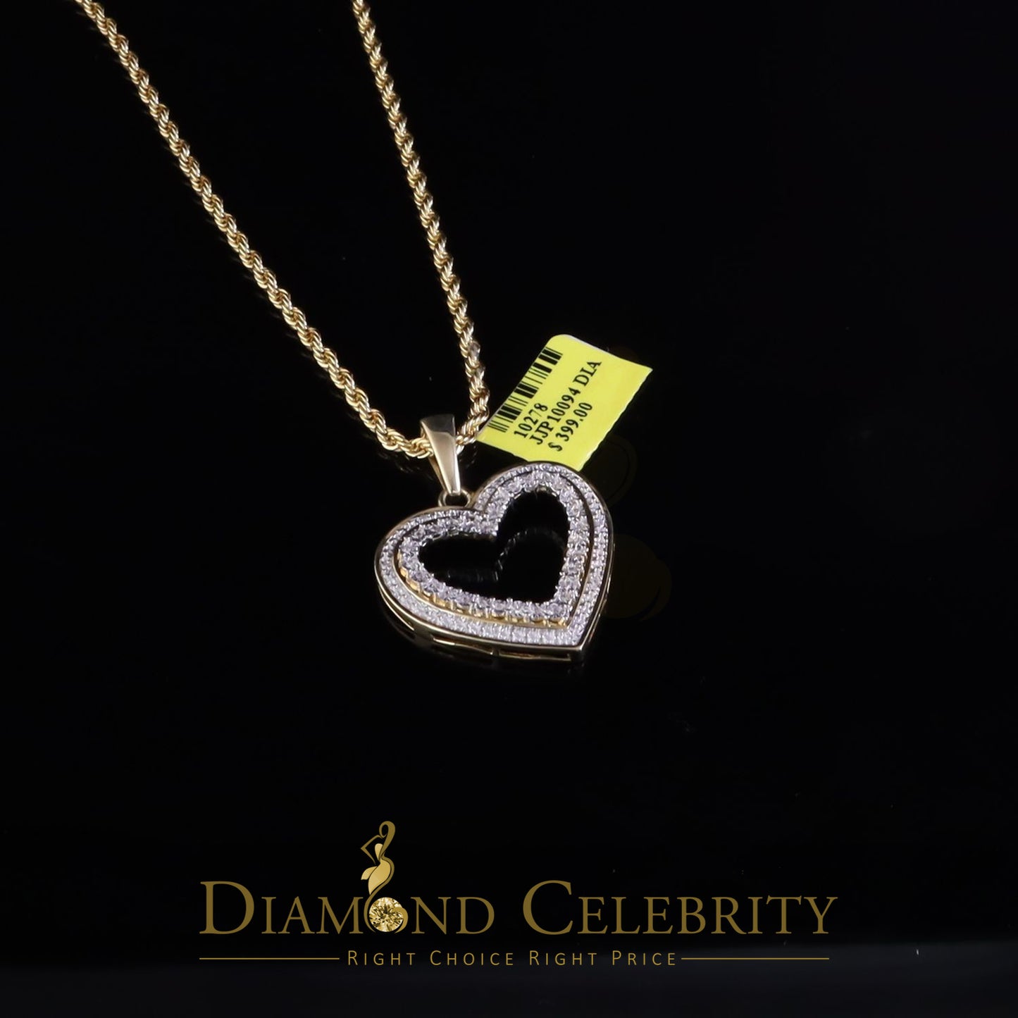 DiamondCelebritees  Real 0.10ct Diamond Sterling Silver HEART Yellow Charm Fashion Necklace Pendant