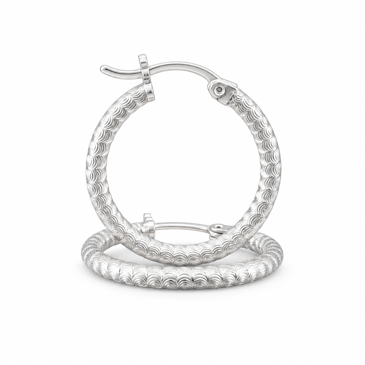 925 Silver Snake Chain Pattern Ribbed Textured Diamond Cut 19mm Hoop Earrings
