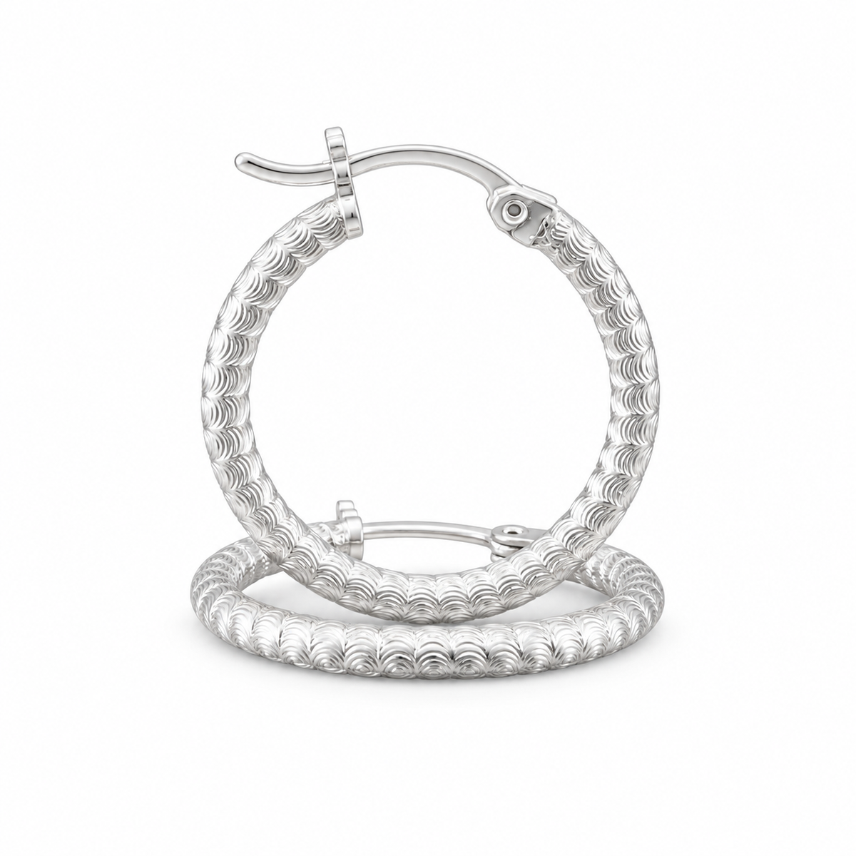 925 Silver Snake Chain Pattern Ribbed Textured Diamond Cut 19mm Hoop Earrings