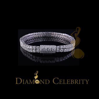 Diamondcelebritees  Tennis Bracelete 4mm Thick 8" Long 15ct Moissanite White 925 Silver Round 2Row